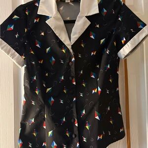 Unique Vintage Multicolor Geometric Blouse